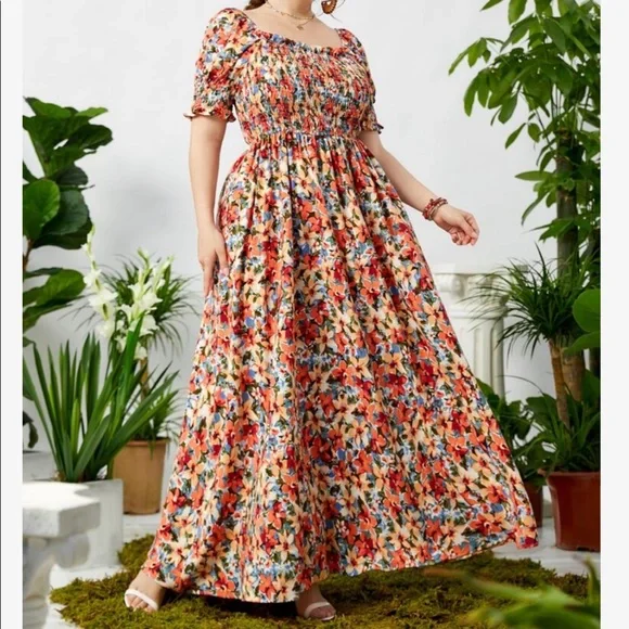 Dresses | Bohemian Boho Plus Size Floral Print Smocked Maxi Dress | Poshmark